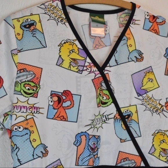 Sesame Street Mock Wrap Scrub Top, Medium - Picture 6 of 11